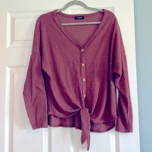 Botanique Waffle Knit Drop Sleeve Tie Front